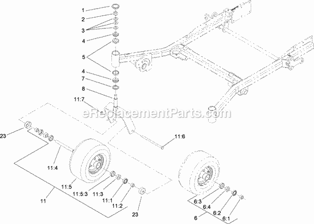 Caster Wheel And Fork Assembly Diagram and Parts List for 74282 280000001-280999999 Toro Lawn Mower