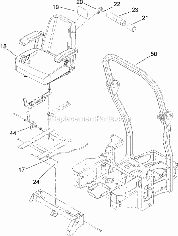 Seat And Roll-Over-Protection-System Assembly Diagram and Parts List for 74164 240000001-240999999 Toro Lawn Mower