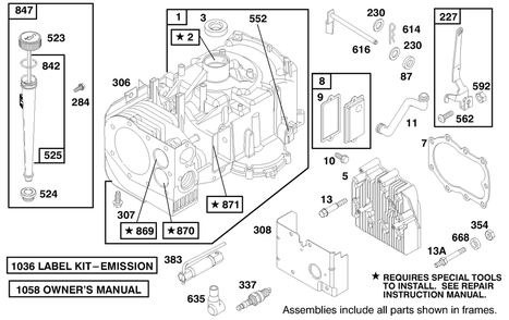 Engine Briggs & Stratton Model 28m707-1182-E1 Diagram and Parts List for 70089 9900001 - 9999999 Toro Lawn Tractor