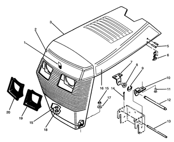 Hood Assembly Diagram and Parts List for 73501 59000001 - 59000411 Toro Lawn Tractor