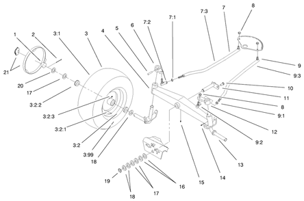 Front Axle Assembly Diagram and Parts List for 72115 9900001 - 9999999 Toro Lawn Tractor
