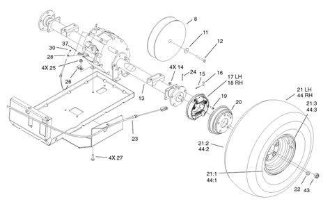 Rear Tire And Transaxle Assembly Diagram and Parts List for 12004TC 220000001 - 220999999 Toro Lawn Tractor