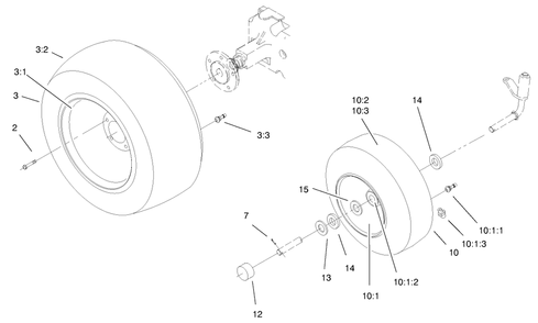 Wheels Assembly Diagram and Parts List for 73429 9900001 - 9999999 Toro Lawn Tractor