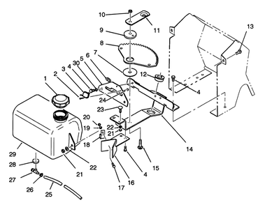 Fuel Tank And Steering Bracket Assembly Diagram and Parts List for R2-16BE01 2000001 - 2999999 Toro Lawn Tractor
