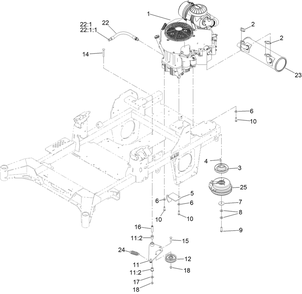 Engine, Clutch And Muffler Assembly Diagram and Parts List for 74053TE 414324427 - 414387043 Toro Lawn Tractor