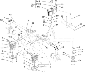 Hydraulic System Assembly Diagram and Parts List for 74410 (280000001-280999999)(2008) Toro Lawn Mower