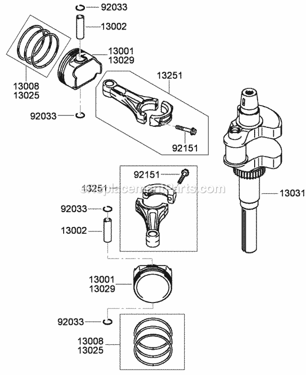 Piston And Crankshaft Assembly Kawasaki Fh680 Diagram and Parts List for 74921 290000001-290999999 Toro Lawn Mower