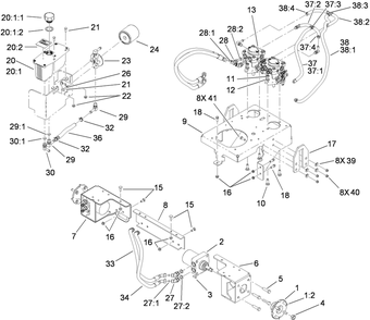 Hydraulic Assembly Diagram and Parts List for 74558 (290003001-290999999)(2009) Toro Lawn Mower