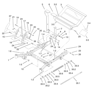 Front Frame Assembly Diagram and Parts List for 74213 (220000001-220999999)(2002) Toro Lawn Mower