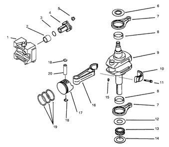 Piston/Crankshaft Diagram and Parts List for 30165 690001 - 699999 Toro Lawn Tractor Accessories