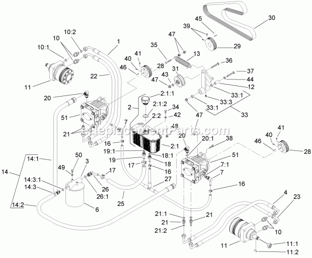 Hydraulic System Assembly Diagram and Parts List for 74262CP 270000001-270999999 Toro Lawn Mower