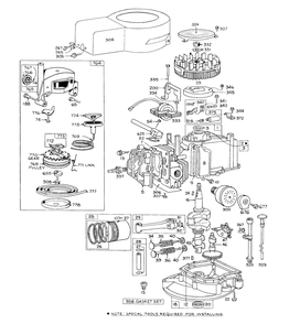 Engine Briggs & Stratton - Model 92908-1223-01 For 21" Hand Propelled Model 16173 Diagram and Parts List for 16073 3000001 - 3999999 Toro Lawn Mower