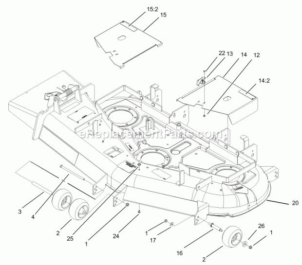 Deck Assembly Diagram and Parts List for 74166 240000001-240999999 Toro Lawn Mower