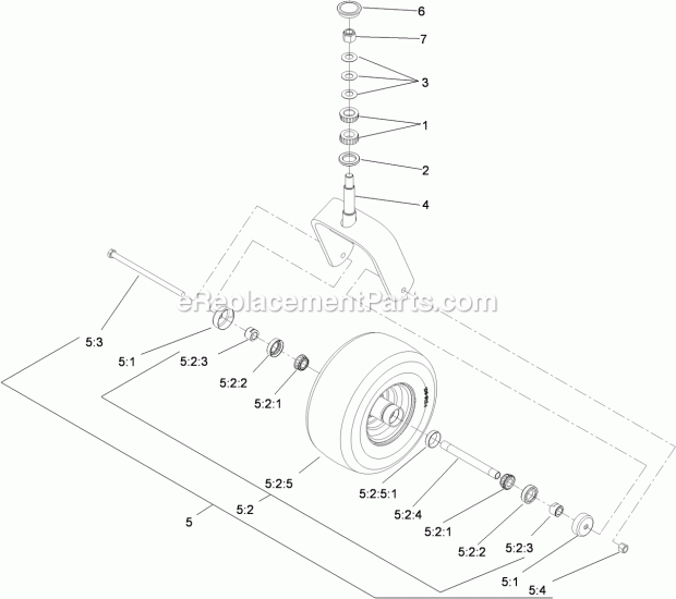 Caster Wheel And Fork Assembly Diagram and Parts List for 74915CP 311000001-311999999 Toro Lawn Mower