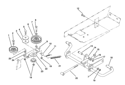 Idler And Pedal Shaft Assembly Diagram and Parts List for 22-14O501 1000001 - 1999999 Toro Lawn Tractor