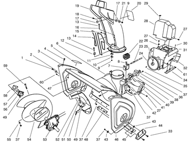 Housing & Chute Assembly Diagram and Parts List for 38543 7900001 - 7999999 Toro Snow Blower