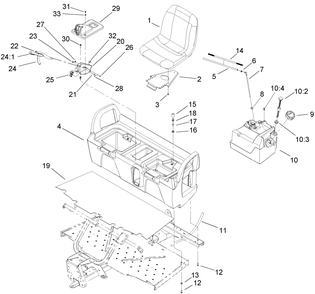 Seat Base Assembly Diagram and Parts List for 12004TC 250000001 - 250999999 Toro Lawn Tractor