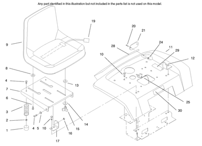 Fender, Seat & Reflectors Diagram and Parts List for 73428 8900001 - 8900499 Toro Lawn Tractor