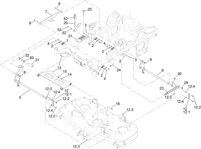Deck Lift Assembly Diagram and Parts List for 74054 400000000-408899999 Toro Lawn Tractor