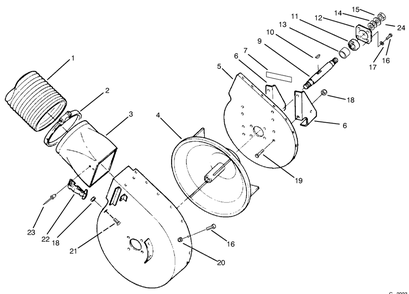 Blower Housing Assembly Diagram and Parts List for 79431 590001 - 599999 Toro Lawn Tractor