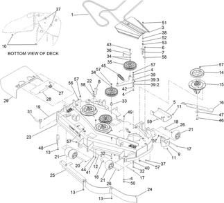 Deck Assembly Diagram and Parts List for 74264TE (312000001-312299999)(2012) Toro Lawn Mower