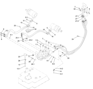 Hydraulic Motor And Hose Assembly Diagram and Parts List for 22327HD 404356214 - 405799999 Toro Lawn Tractor Accessories