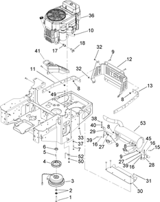 Engine, Clutch And Muffler Assembly Diagram and Parts List for 74413 (250000001-250005000)(2005) Toro Lawn Mower