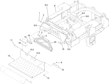 Traction Frame And Floor Pan Assembly Diagram and Parts List for 74267 403247200-999999999 Toro Lawn Mower