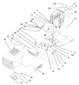 Hood Assembly Diagram and Parts List for 71205 6900001 - 6999999 Toro Lawn Tractor