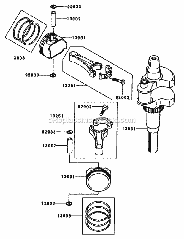 Piston/Crankshaft Assembly Kawasaki Fh601v-S0 Diagram and Parts List for 74179 210000001-210999999 Toro Lawn Mower