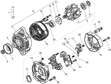Alternator Components Assembly Diagram and Parts List for 74264TE (310000001-310999999)(2010) Toro Lawn Mower