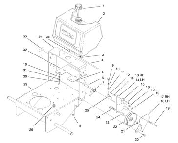 Fuel Tank & Idler Bracket Assembly Diagram and Parts List for 30177 695001 - 699999 Toro Lawn Tractor Accessories
