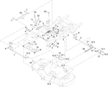 Deck Lift Assembly Diagram and Parts List for 77284 410200000-411582569 Toro Lawn Tractor