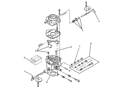 Carburetor Assembly Diagram and Parts List for 73501 59000412 - 59002868 Toro Lawn Tractor