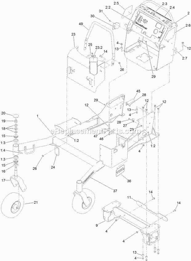 Frame Assembly Diagram and Parts List for 74575 315000001-315999999 Toro Lawn Mower