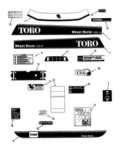 Decals Diagram and Parts List for 73501 39000001 - 39999999 Toro Lawn Tractor