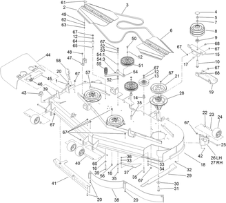 Deck Assembly Diagram and Parts List for 74269 (313000001-313999999)(2013) Toro Lawn Mower