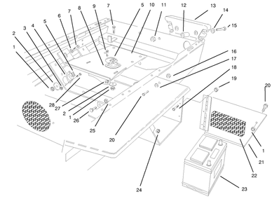 Engine Mount, Battery & Rear Weight Diagram and Parts List for 30620 790001 - 799999 Toro Lawn Tractor