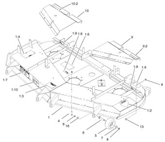 Deck, Deflector And Roller Assembly Diagram and Parts List for 74213 (210000001-210999999)(2001) Toro Lawn Mower