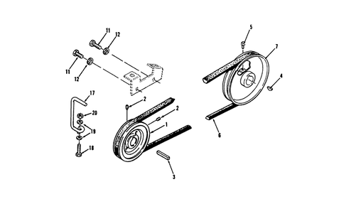 Drive Belt And Pulleys Diagram and Parts List for R1-16O804 2000001 - 2999999 Toro Lawn Tractor