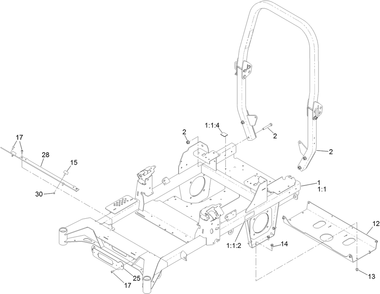 Frame Assembly Diagram and Parts List for 74048TE 410170000-411435567 Toro Lawn Tractor