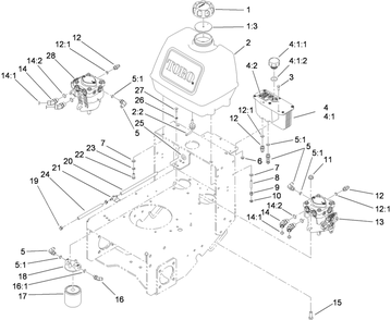 Fuel System, Hydraulic Pump And Filter Assembly Diagram and Parts List for 38494 (290000001-290999999)(2009) Toro Lawn Mower