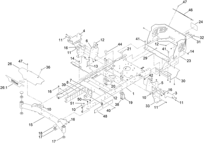 Frame Assembly Diagram and Parts List for 75316 400000000 - 411560572 Toro Lawn Tractor
