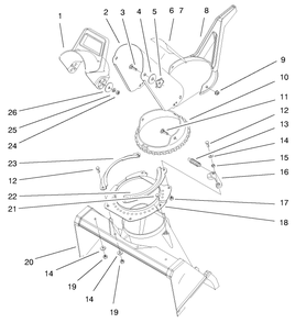 Discharge Chute Assembly Diagram and Parts List for 38425 7900001 - 7999999 Toro Snow Blower