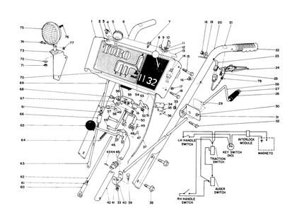 Handle Assembly Diagram and Parts List for 38160 6000001 - 6999999 Toro Snow Blower
