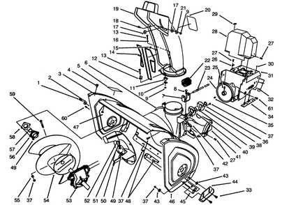 Housing & Chute Assembly Diagram and Parts List for 38556 6900001 - 6999999 Toro Snow Blower