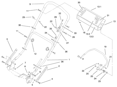 Handle Assembly Diagram and Parts List for 20786 8900001 - 8999999 Toro Lawn Mower