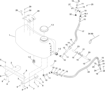 30 Gallon Auxiliary Tank Kit Assembly No. 146-0600 Diagram and Parts List for 146-0600  Toro Sprayer