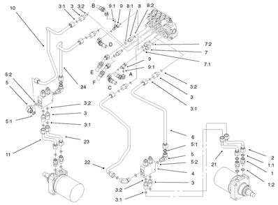 Hydraulic Assembly Diagram and Parts List for 22304 900001 - 990001 Toro Lawn Tractor Accessories