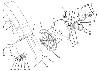 Blower Assembly Diagram and Parts List for 30751 590001 - 599999 Toro Lawn Mower